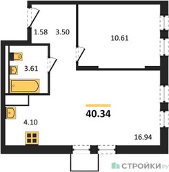 Планировка однокомнатной(квартира) площадью 40.34 квадратных метров в ЖК “ЖК Горки Парк”