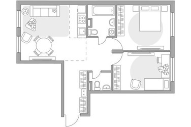 Планировка трехкомнатной(квартира) площадью 58.09 квадратных метров в ЖК “ЖК Аникеевский”