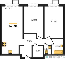 Планировка двухкомнатной(квартира) площадью 62.78 квадратных метров в “ЖК Квартал Тетрис”