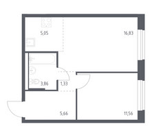 Планировка однокомнатной(квартира) площадью 44.29 квадратных метров в “ЖК Квартал Западный”