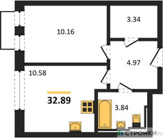 Планировка однокомнатной(квартира) площадью 32.89 квадратных метров в “ЖК Рублевский Квартал”