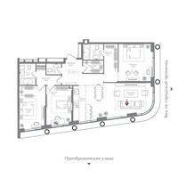 Планировка трехкомнатной(квартира) площадью 122.51 квадратных метров в “ЖК Преображенская Площадь”