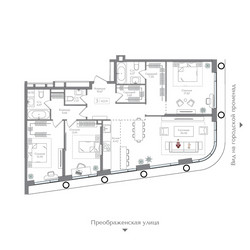 Планировка трехкомнатной(квартира) площадью 122.51 квадратных метров в ЖК “ЖК Преображенская Площадь”