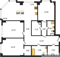 Планировка трехкомнатной(квартира) площадью 107.6 квадратных метров в “ЖК АУРА”