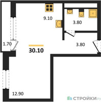 Планировка студии(квартира) площадью 30.1 квадратных метров в “ЖК Новая Щербинка”