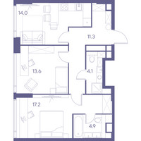 Планировка двухкомнатной(квартира) площадью 65.1 квадратных метров в “ЖК THE LOT by Akvilon”