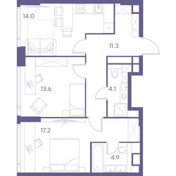 Планировка двухкомнатной(квартира) площадью 65.1 квадратных метров в ЖК “ЖК THE LOT by Akvilon”