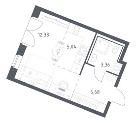 Планировка студии(квартира) площадью 26.46 квадратных метров в ЖК “ЖК Квартал Западный”