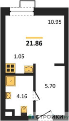 Планировка студии(апартаменты) площадью 21.86 квадратных метров в “ЖК N’ICE LOFT (Найс Лофт)”