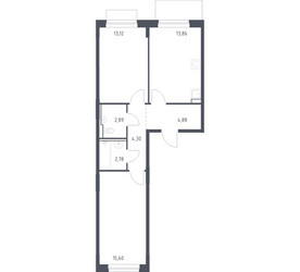 Планировка двухкомнатной(квартира) площадью 57.43 квадратных метров в ЖК “ЖК Новое Внуково”