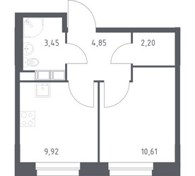 Планировка однокомнатной(квартира) площадью 31.03 квадратных метров в ЖК “ЖК ЭкоБунино (Южное Бунино)”