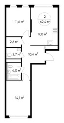 Планировка двухкомнатной(квартира) площадью 62.4 квадратных метров в ЖК “ЖК Переделкино Ближнее”