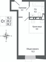 Планировка студии(квартира) площадью 28.2 квадратных метров в “ЖК КИНОКВАРТАЛ”