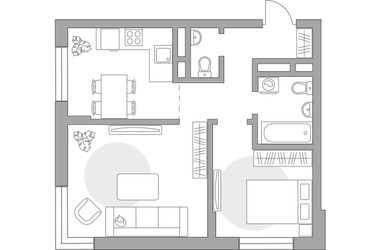 Планировка двухкомнатной(квартира) площадью 48.58 квадратных метров в ЖК “ЖК Живописный”