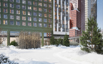 Двор в ЖК “ULTIMAcity” зимой