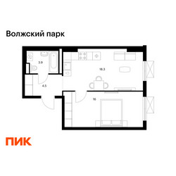 Планировка однокомнатной(квартира) площадью 42.7 квадратных метров в ЖК “ЖК Волжский Парк”