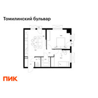 Планировка двухкомнатной(квартира) площадью 53.6 квадратных метров в “ЖК Томилинский бульвар”