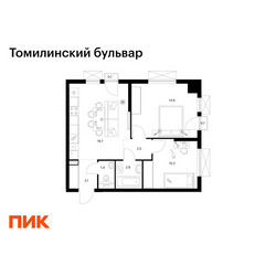 Планировка двухкомнатной(квартира) площадью 53.6 квадратных метров в ЖК “ЖК Томилинский бульвар”