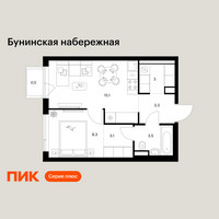 Планировка однокомнатной(квартира) площадью 36.8 квадратных метров в “Бунинская набережная”