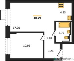 Планировка однокомнатной(квартира) площадью 40.79 квадратных метров в “ЖК Егорово Парк”