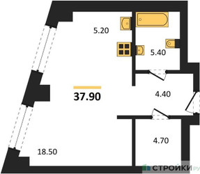 Планировка студии(квартира) площадью 37.9 квадратных метров в ЖК “ЖК Родина Парк”