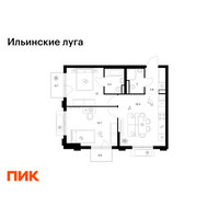 Планировка двухкомнатной(квартира) площадью 56.6 квадратных метров в “ЖК Ильинские луга”
