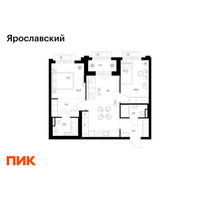 Планировка двухкомнатной(квартира) площадью 58.2 квадратных метров в “ЖК Ярославский”