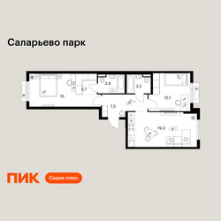 Планировка двухкомнатной(квартира) площадью 64.8 квадратных метров в ЖК “ЖК Саларьево парк”