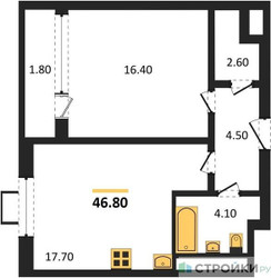 Планировка однокомнатной(квартира) площадью 46.8 квадратных метров в ЖК “ЖК Вереск”