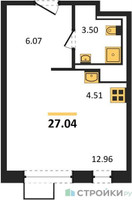 Планировка студии(квартира) площадью 27.04 квадратных метров в “ЖК Алхимово”