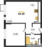 Планировка однокомнатной(квартира) площадью 42.39 квадратных метров в “ЖК Горки Парк”