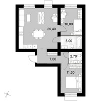 Планировка трехкомнатной(квартира) площадью 66.2 квадратных метров в “Апрелевка Клаб”