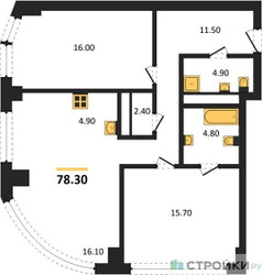 Планировка двухкомнатной(квартира) площадью 78.3 квадратных метров в ЖК “ЖК Родина Парк”