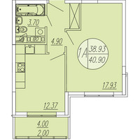 Планировка однокомнатной(квартира) площадью 40.9 квадратных метров в “ЖК Шолохово”