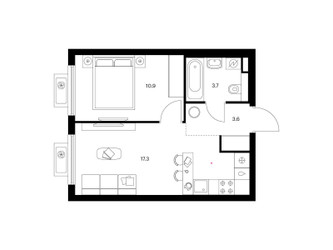 Планировка однокомнатной(квартира) площадью 35.5 квадратных метров в ЖК “ЖК Белая Дача парк”