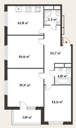 Планировка трехкомнатной(квартира) площадью 91.1 квадратных метров в ЖК “Миниполис 8 кленов”