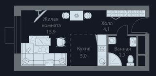 Планировка студии(квартира) площадью 28.7 квадратных метров в ЖК “ЖК Stellar City (Стеллар Сити)”