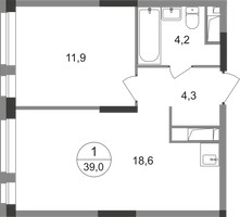 Планировка однокомнатной(квартира) площадью 39 квадратных метров в “ЖК Первый Московский”