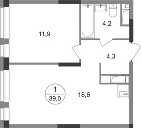 Планировка однокомнатной(квартира) площадью 39 квадратных метров в ЖК “ЖК Первый Московский”