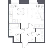 Планировка однокомнатной(апартаменты) площадью 34.7 квадратных метров в “ЖК Апарт-отель Тропарево парк”