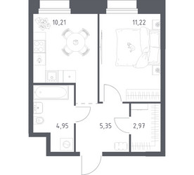 Планировка однокомнатной(апартаменты) площадью 34.7 квадратных метров в ЖК “ЖК Апарт-отель Тропарево парк”