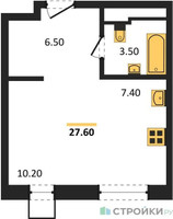 Планировка студии(квартира) площадью 27.6 квадратных метров в “ЖК Люберцы”