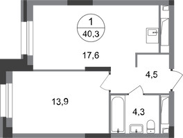 Планировка однокомнатной(квартира) площадью 40.3 квадратных метров в “ЖК Первый Московский”