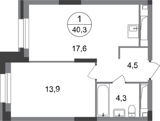 Планировка однокомнатной(квартира) площадью 40.3 квадратных метров в ЖК “ЖК Первый Московский”