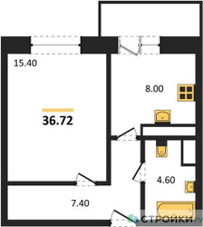 Планировка однокомнатной(квартира) площадью 39.8 квадратных метров в ЖК “ЖК Высокий берег (Ногинск)”