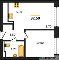 Планировка однокомнатной(квартира) площадью 32.5 квадратных метров в “Жилые кварталы Белый Град”