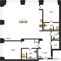 Планировка двухкомнатной(квартира) площадью 118.96 квадратных метров в “ЖК Forum (Форум)”