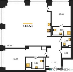 Планировка двухкомнатной(квартира) площадью 118.96 квадратных метров в ЖК “ЖК Forum (Форум)”