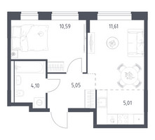 Планировка однокомнатной(квартира) площадью 36.36 квадратных метров в “ЖК Квартал Домашний”