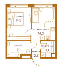 Планировка однокомнатной(квартира) площадью 42.8 квадратных метров в ЖК “ЖК Champine (Шампайн)”